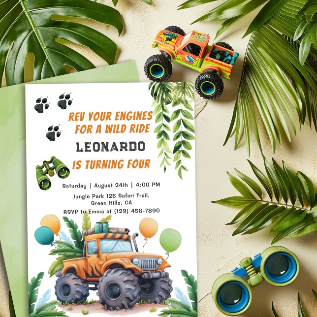Safari Monster Truck Jungle Adventure Boy Birthday Einladung (Von Creator hochgeladen)