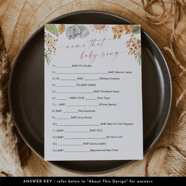 SAFARI Name, dass Baby Song Game Card Einladung (Von Creator hochgeladen)