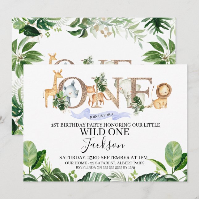 Safari One Boys - Einladung zum Geburtstag (Vorne/Hinten)