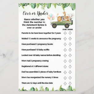 Safari-Over-or-Under-Baby-Shower-Spielkarte Flyer