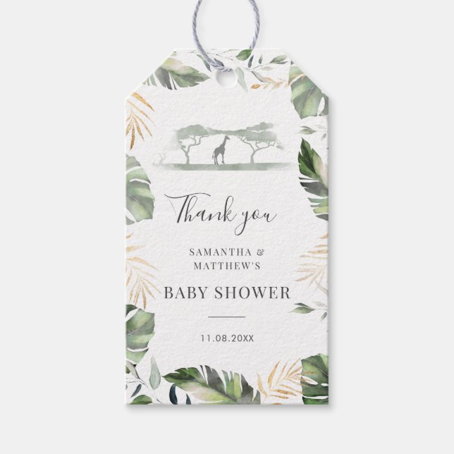 Safari Palm Blätter Paare Baby Dusche Gefallen Geschenkanhänger (Vorderseite)