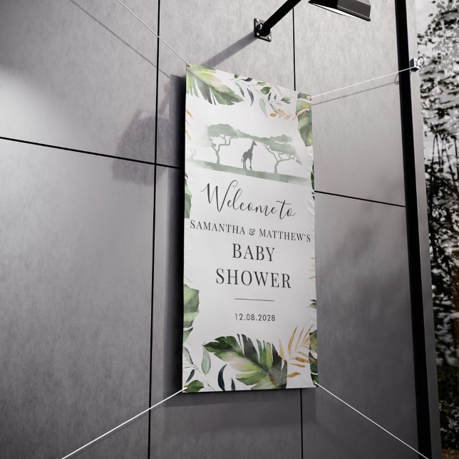 Safari Palm Blätter Paare Kinderdusche Willkommen Banner (Jungle Safari Couples Baby Shower Welcome Sign)