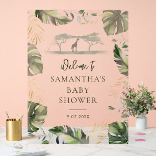 Safari Palm Feuille Script Baby shower Bienvenue
