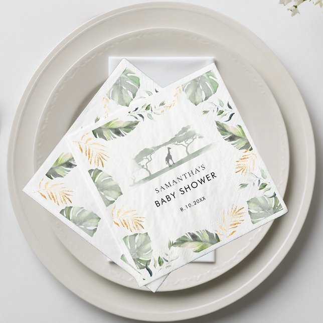 Safari Palm Verlasse Baby Shower Paper Serviette (Jungle Safari Baby Shower Paper Napkins)