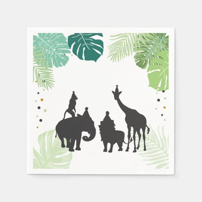 Safari Paper Napkins Zoo Wild Jungle Animals Black Serviette (Vorderseite)
