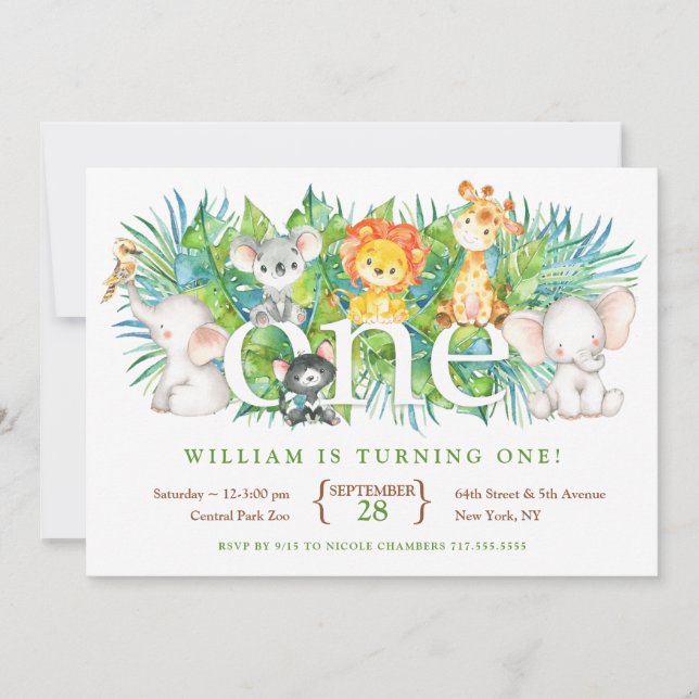 Safari Park 1er Anniversaire Invitations (Devant)