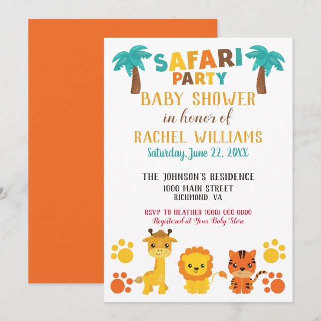 Safari Party Gender Neutral Baby Dusche Einladung (Vorne/Hinten)
