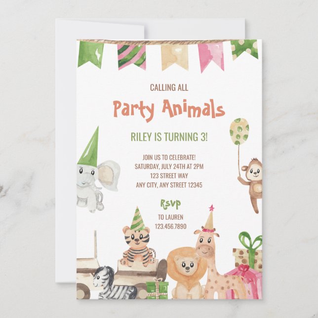 Safari Party Tiere Geburtstag Einladung (Vorderseite)
