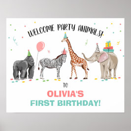 Safari Party Tiere Zoo Girl Geburtstag Willkommen Poster
