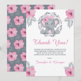 Safari Pink Floral Elephant Baby Dusche Vielen Dan Dankeskarte