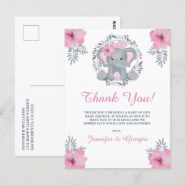 Safari Pink Floral Elephant Baby Dusche Vielen Dan Postkarte