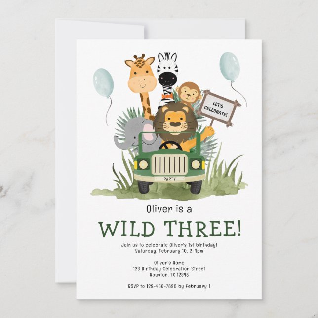 Safari pour enfants Invitation d'anniversaire (Devant)