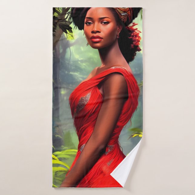 Safari Queen: Majestic African Women Red Feathers Badehandtuch (Badehandtuch)