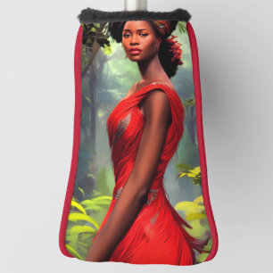 Safari Queen: Majestic African Women Red Feathers Golf Headcover