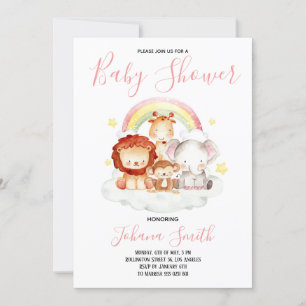 Safari Rainbow Niedlich Baby Shower Einladung