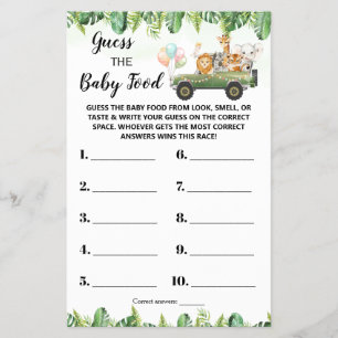Safari rät die Baby Food Baby Shooter-Spielkarte Flyer