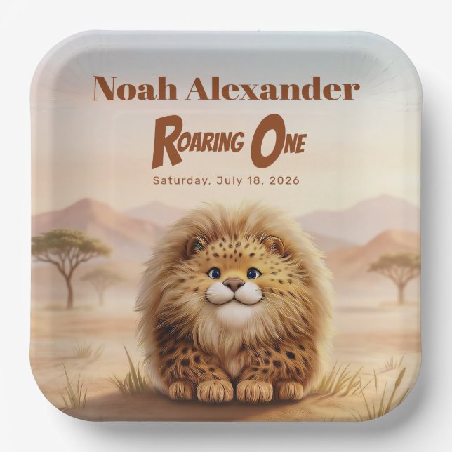 Safari Roaring One Fluffy Leopard Birthday Party Pappteller (Vorderseite)
