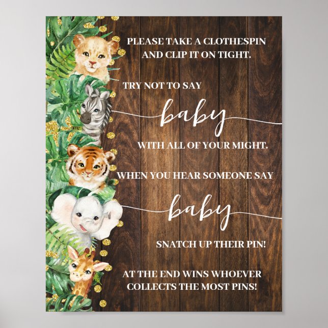 Safari Say Baby Clothespin Shower Game Poster (Vorne)