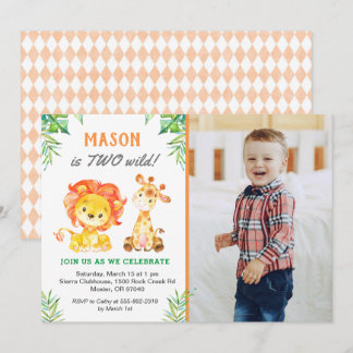 Safari Second Birthday Boy Wild One Jungle Party Einladung