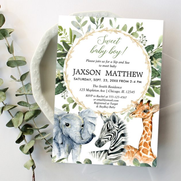 Safari Wild One Baby Shower Einladungen – 20 Stück Mit Umschlägen, 10,2 X 15,2 Cm, Dschungel-Design