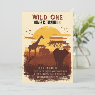 Safari-Sonnenuntergang-Dschungel-Wild-One-Geburtst Einladung