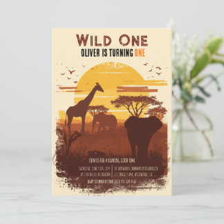 Safari-Sonnenuntergang-Dschungel-Wild-One-Geburtst Einladung