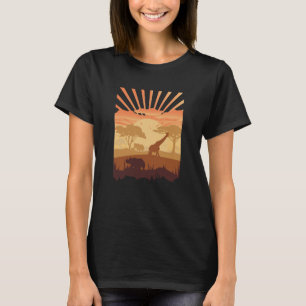 Safari-Sonnenuntergang Tier-Silhouette Boho Natur T-Shirt