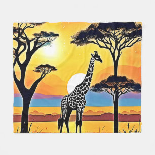 Safari-Sonnenuntergang: Umarmung der Giraffe Fleecedecke