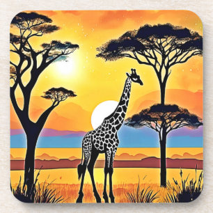 Safari-Sonnenuntergang: Umarmung der Giraffe Getränkeuntersetzer