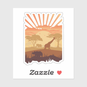 Safari-Sonnenuntergang-Wildtier-Silhouette Boho Na Aufkleber