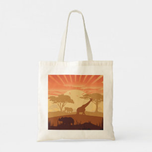 Safari-Sonnenuntergang-Wildtier-Silhouette Boho Na Tragetasche