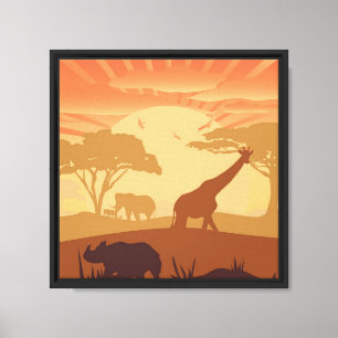 Safari-Sonnenuntergang-Wildtier-Silhouette Leinwanddruck