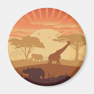 Safari-Sonnenuntergang-Wildtier-Silhouette-Naturku Magnet