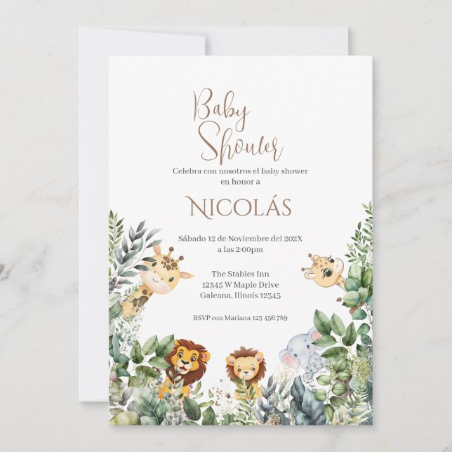 Safari Spanish Baby Shower Boy Einladung (Vorderseite)
