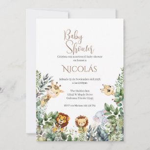Safari Spanish Baby Shower Boy Einladung