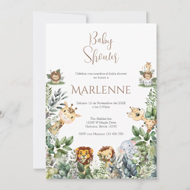 Safari Spanish Baby Shower Girl invitation Einladung (Vorderseite)