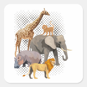 Safari Squad African Safari Tiere Funny Zoo Anim Quadratischer Aufkleber