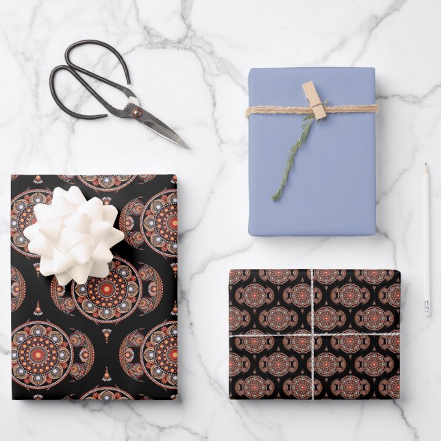 Safari Sunset Bohemisch Star Fall Mandala Retro 70 Geschenkpapier Set (Vorderseite)