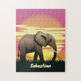 Safari Sunset Elephant Silhouette Personalisiert