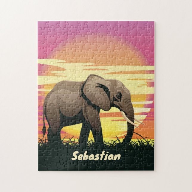 Safari Sunset Elephant Silhouette Personalisiert (Vertikal)