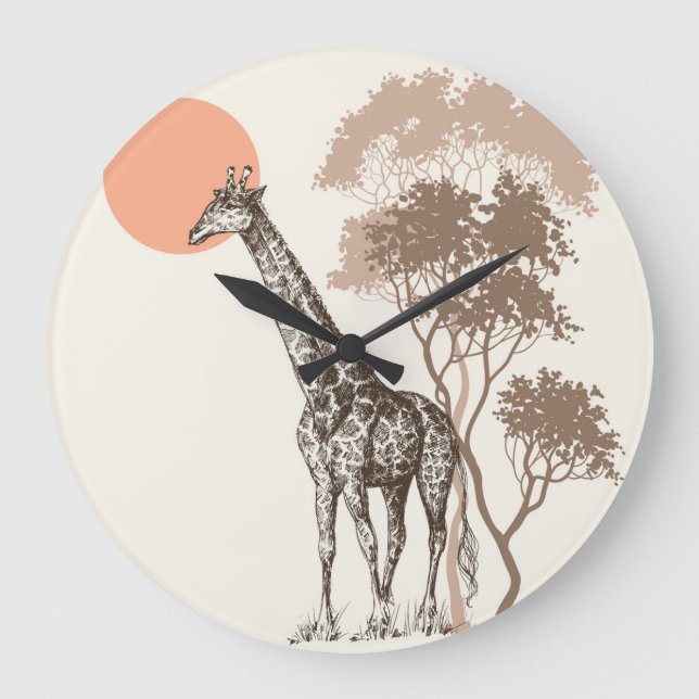 Safari Sunset Giraffe Naturlandschaft Große Wanduhr (Vorderseite)