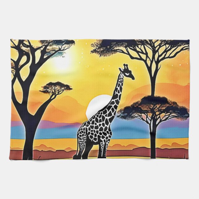Safari Sunset: Giraffe's Embrace Geschirrtuch (Horizontal)