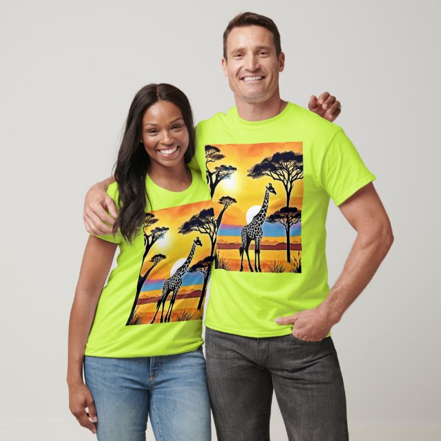 Safari Sunset: Giraffe's Embrace T-Shirt (Unisex)
