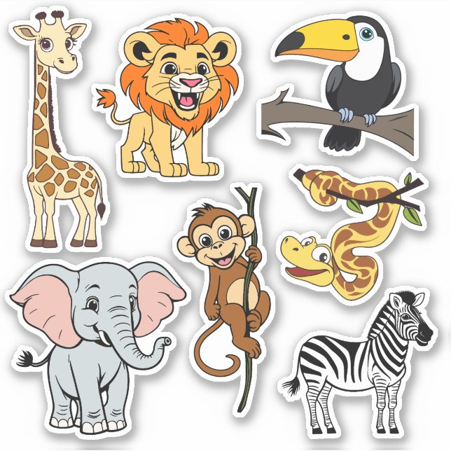 Safari Sunshine Tropical Jungle Animals Niedliches Aufkleber (Vorderseite)