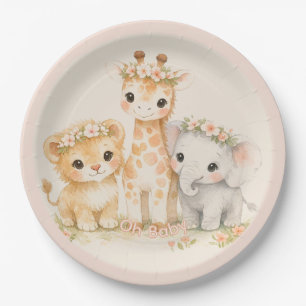 Safari Süße Tier Röte Rosa Pfirsich Baby Shower Pappteller