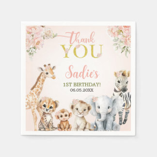 Safari Sweet Girl Floral Birthday  Serviette