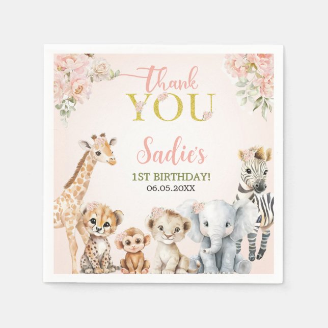 Safari Sweet Girl Floral Birthday  Serviette (Vorderseite)