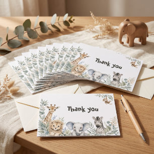 Safari-Thema Baby Shower Neutral Wasserfarbe Safar Dankeskarte