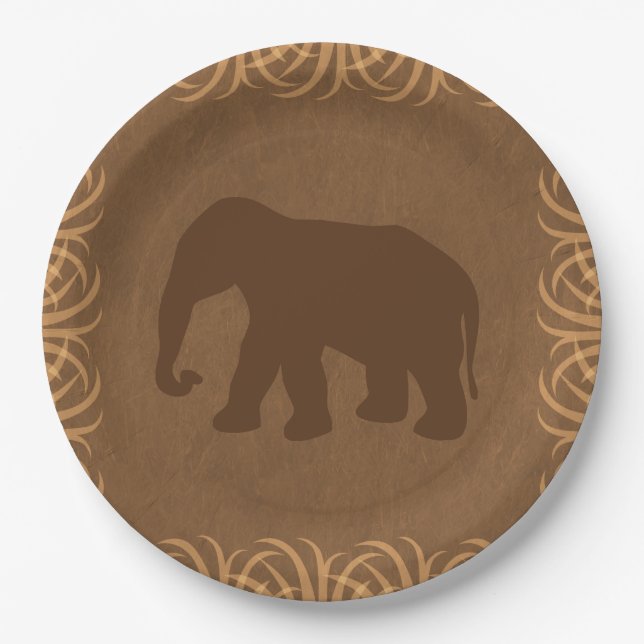 Safari-Thema-Elefant mit hoher Gras-Grenze Pappteller (Vorderseite)