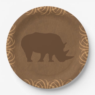 Safari-Thema-Nashorn mit hoher Gras-Grenze Pappteller